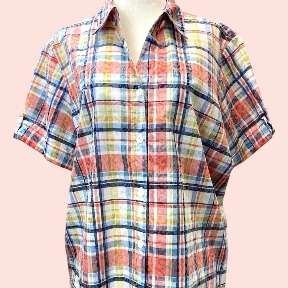 Vintage 90s Alfred Dunner Plaid & Floral Blouse - Size L